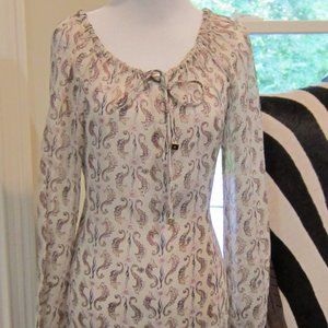 Womens Tory Burch Elegant Sheer Sophie Seahorse Print 100% Silk Blouse Top Sz 8